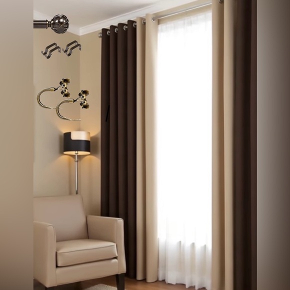 Luxurious Blackout Thick Caramel & Vanilla Floor CurtainsRodTieback Full Set